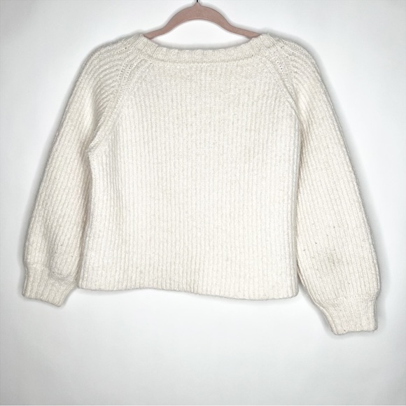 Laude The Label Cream Cardigan Alpaca Cotton Cropped Ribbed Balloon Sleeve Small - Picture 7 of 12